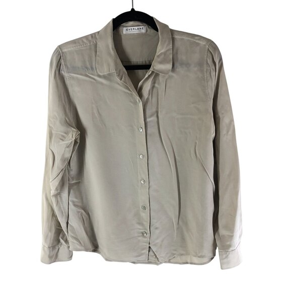 Everlane Womens Top Button Down Shirt Silk Light Gray Long Sleeve M - Picture 1 of 3